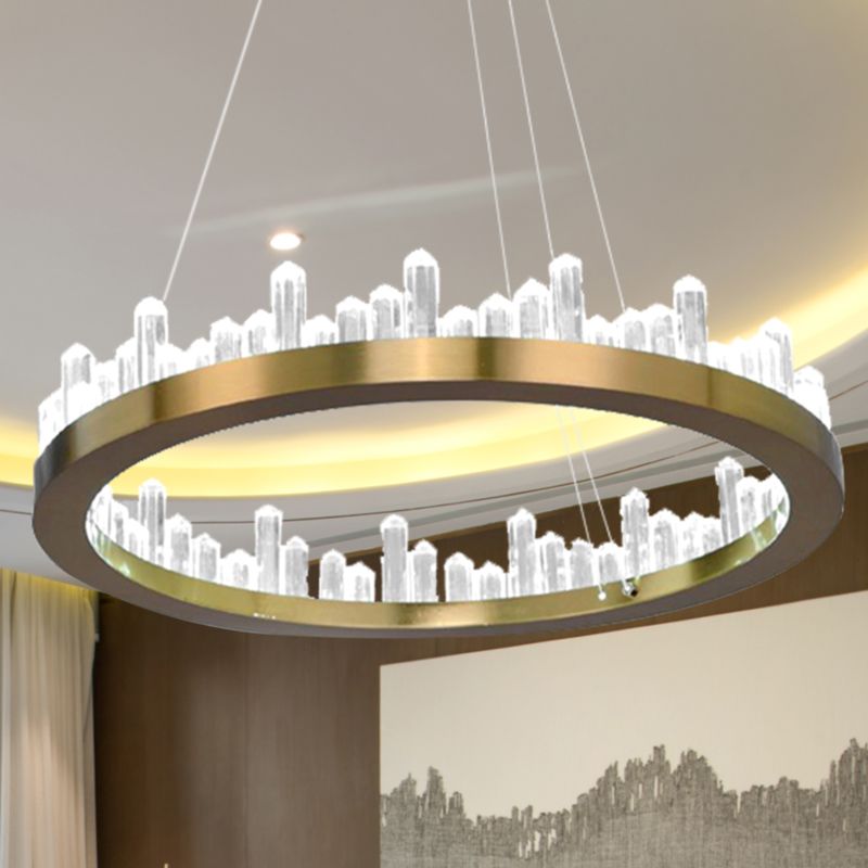 Chandelier circulaire en cristal en or suspension de suspension LED moderne en lumière chaude / blanche pour chambre, 16 "/23,5" de large