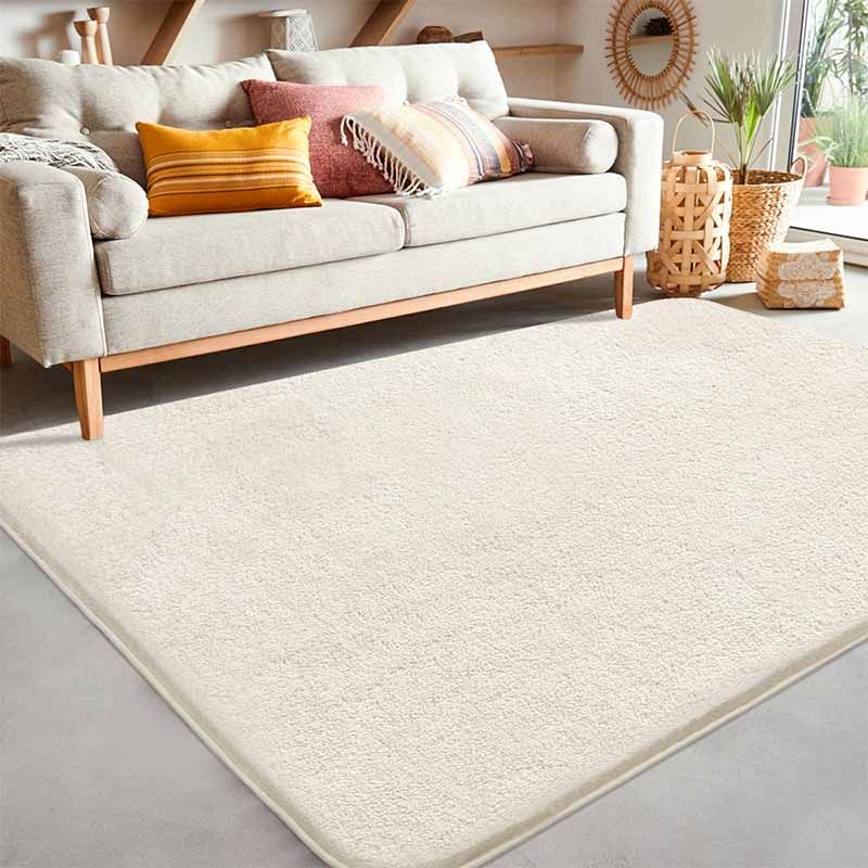 Beige Modern Rug Polyester Solid Color Area Rug Stain Resistant Rug for Living Room