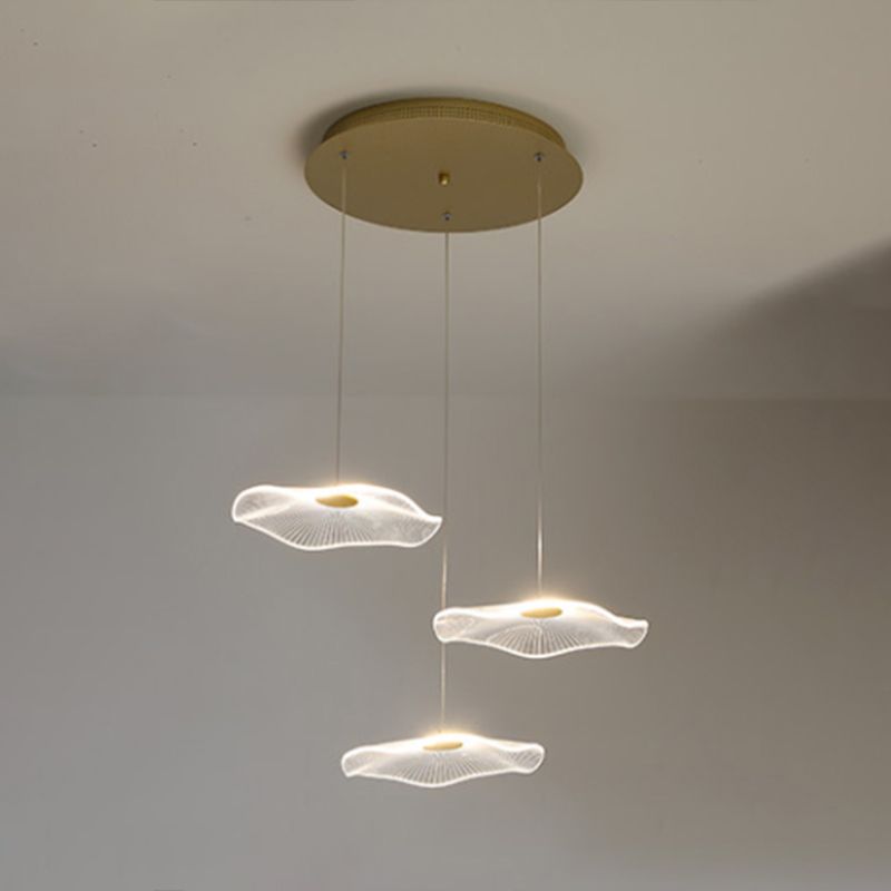 Lotus Leaf Staircase LED Suspension Light Acrylique Contemporain Multi Light Pendant en or
