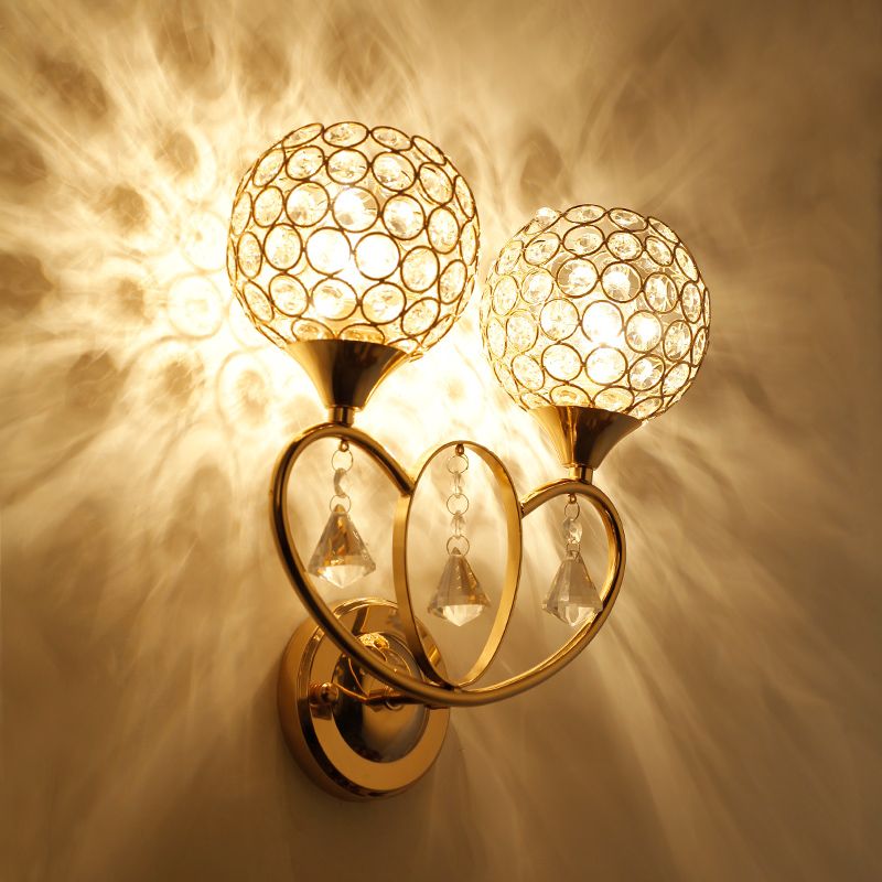 Crystal Ball Shaped Sconce Lighting Contemporary Gold Finish Wall Light for Living Room