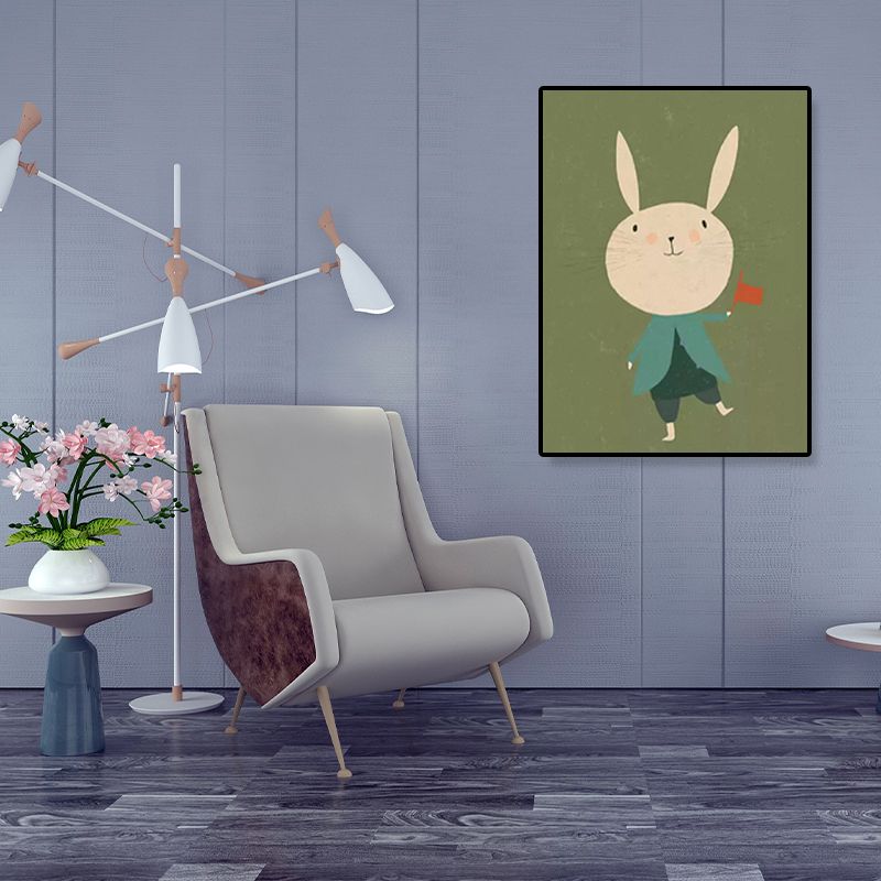 Cartoon Illustration Bunny Art Print Canvas Textured Pastel Wall Decor for Kids Room