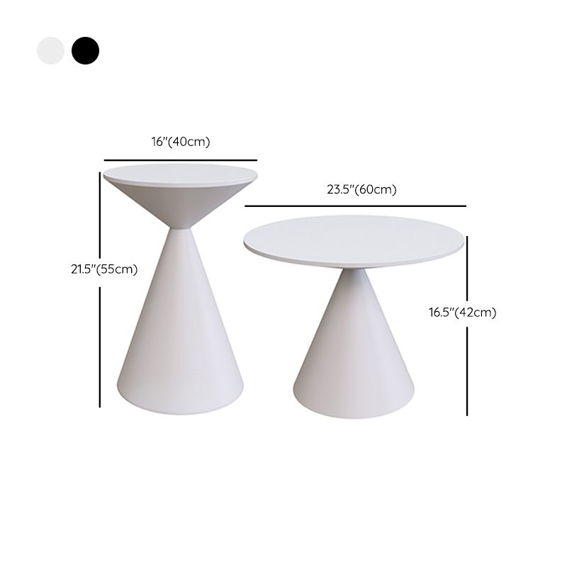 Mid-Century Modern Black / White Round Top Coffee Table Iron Pedestal Cocktail Table