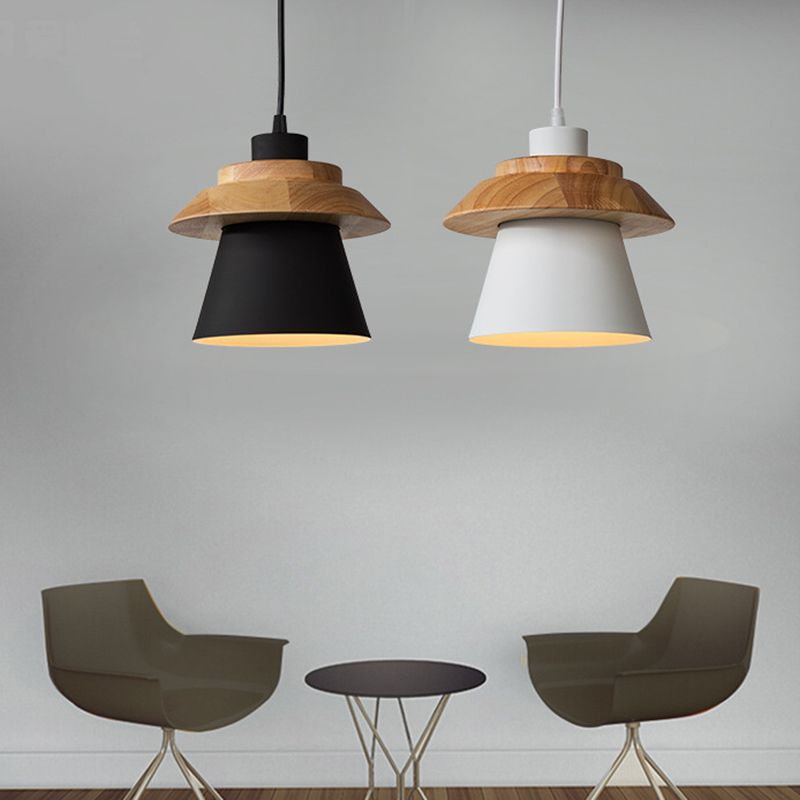 Metal Wooden Top Pendant Light Fixture Minimalist Down Lighting Pendant for Dinning Room
