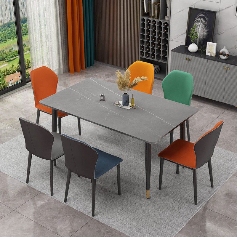 Rechthoek traditionele luxe eettafel gesinterde stenen tafel met 4 zwarte benen