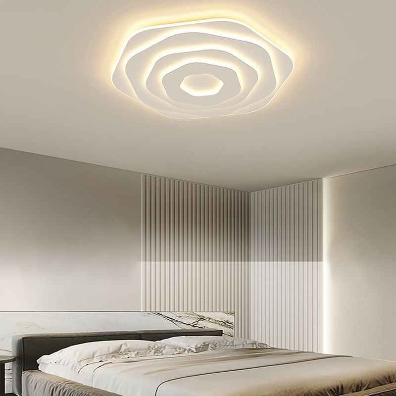 Modern Flush Light Fixtures Hexagon Iron 1 Light Flush Mount Lamps in White