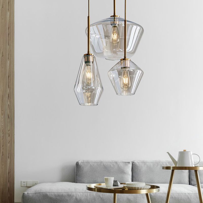 Glass Shade Hanging Pendant Nordic Brass Finish Drop Light for Dining Room