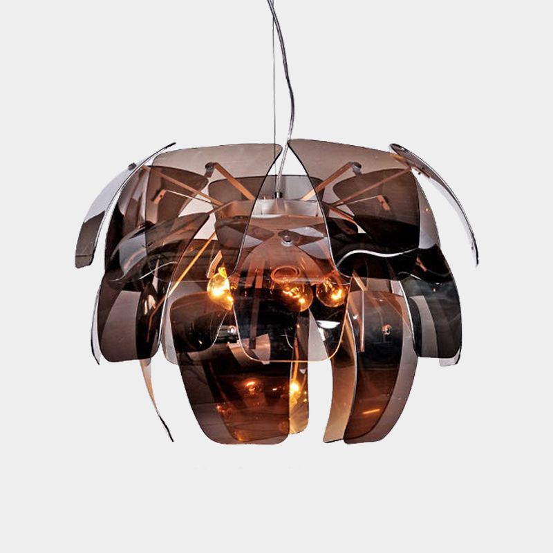 Flower Living Room Ceiling Chandelier Smoke Gray Glass 4 Bulbs Modernist Suspended Pendant Light