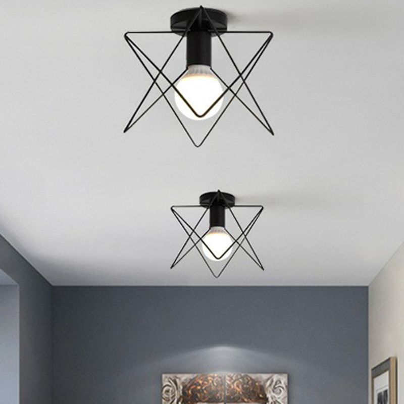 Single-Bulb Ceiling Fixture Vintage Iron Wire Geometric Flush Mount Lighting for Aisle