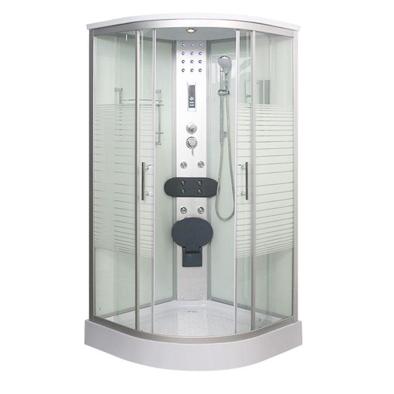 Double Sliding Shower Stall Round Shower Stall with Light and Towel Bar