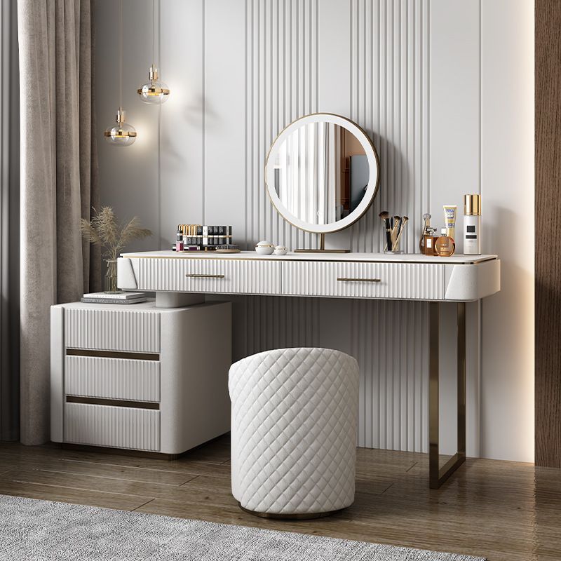 17.71" Wide Modern Make-up Vanity with 5 Storage Drawers Bright White Wood Vanity Set