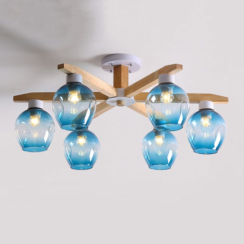 Contemporary Flush Light Fixture Wood Flush Mount Lights in Brown for Living Room