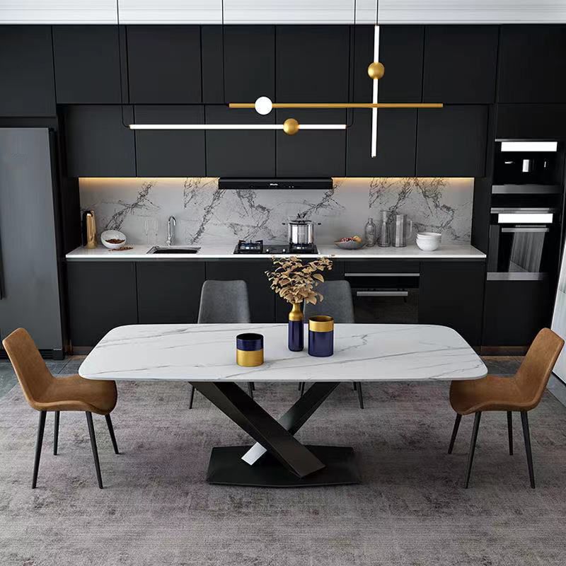 Industriële keuken Standaard eettafel Eettafel van gesinterd steen met voetstuk