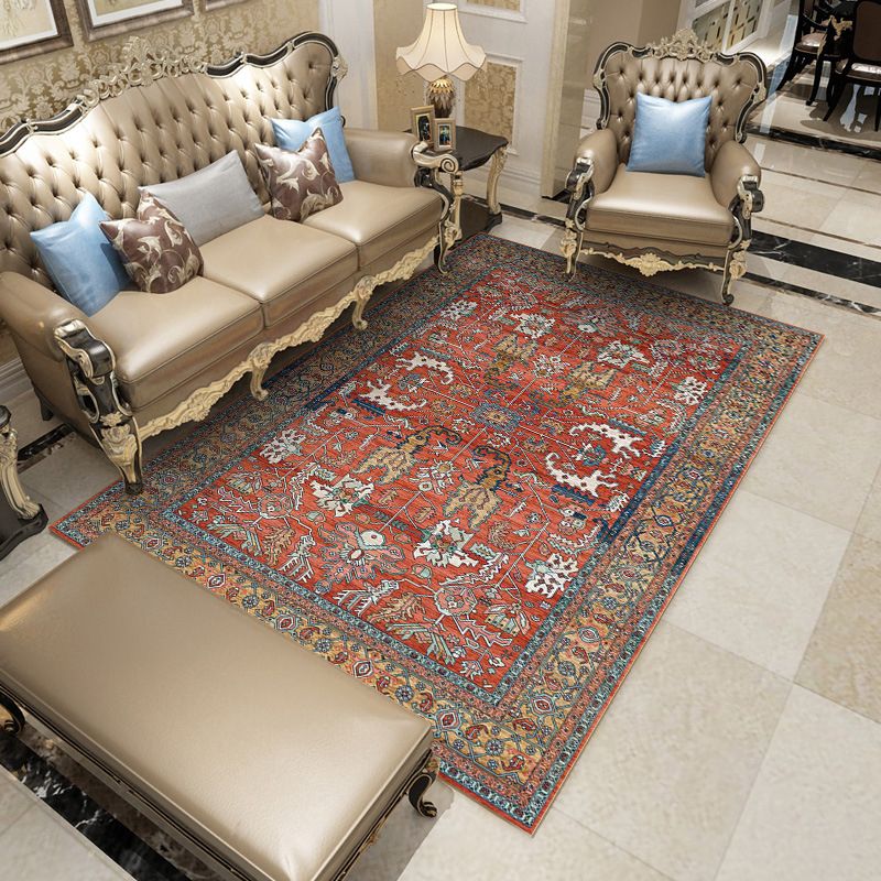 Fancy Traditional Carpet Medallion Print Polyester Rug Stain Resistant Rug for Home Decor