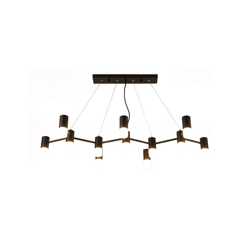 Black Finish Branch Suspension Light Contemporary 12-Head Metal Hanging Chandelier with Linear Design