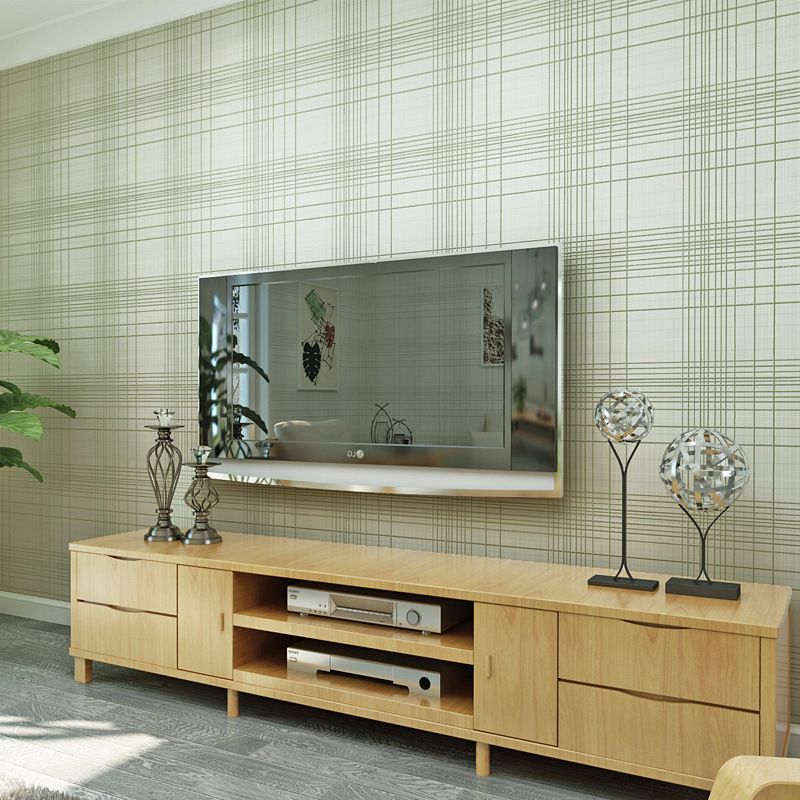 Non-Woven Fabric Wallpaper with Blue and White Grid and Line, Non-Pasted