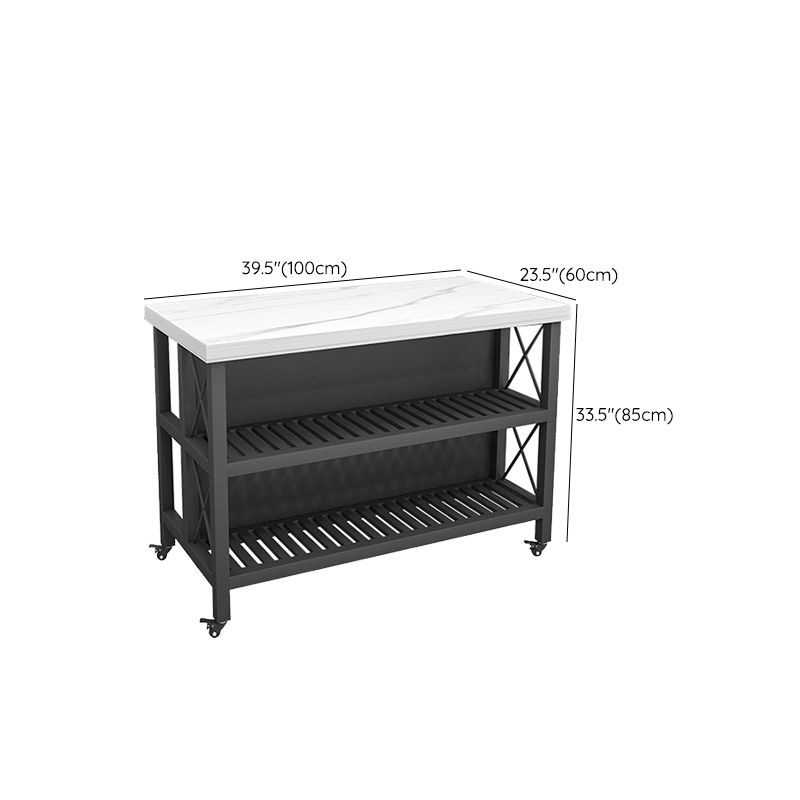 White Faux Marble Rectangle Kitchen Island Cart with Open Storage