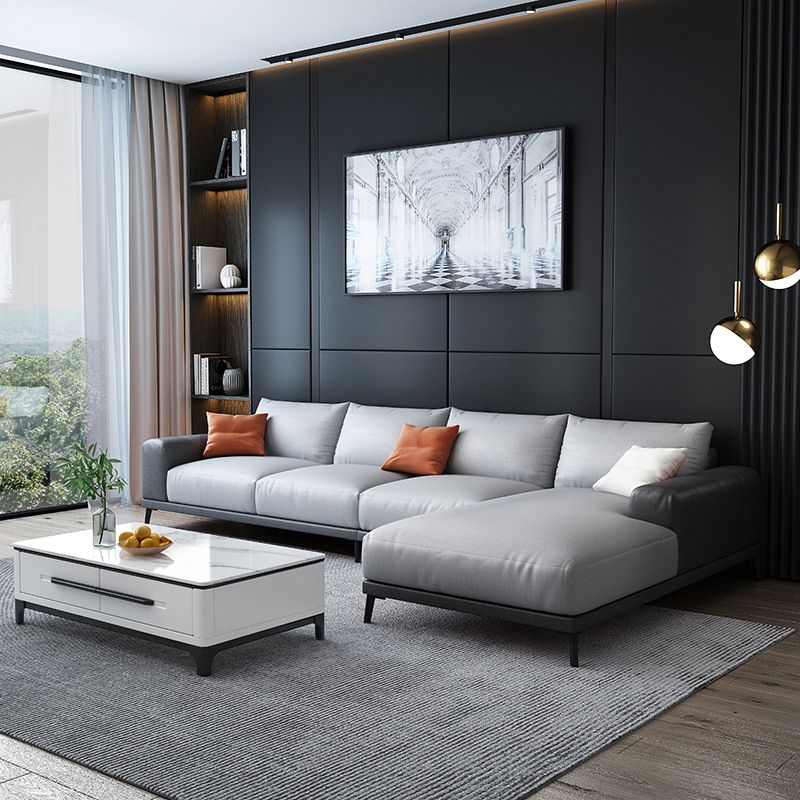 Square Arm Loose Back Sectional with Chaise Faux Leather 4-seater Sectional