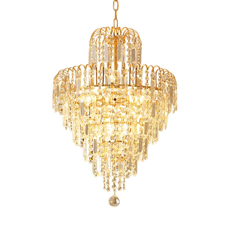 Tapered Chandelier Lamp Modern Hand-Cut Crystal 12"/16" Wide 3/6-Head Gold Suspended Lighting Fixture