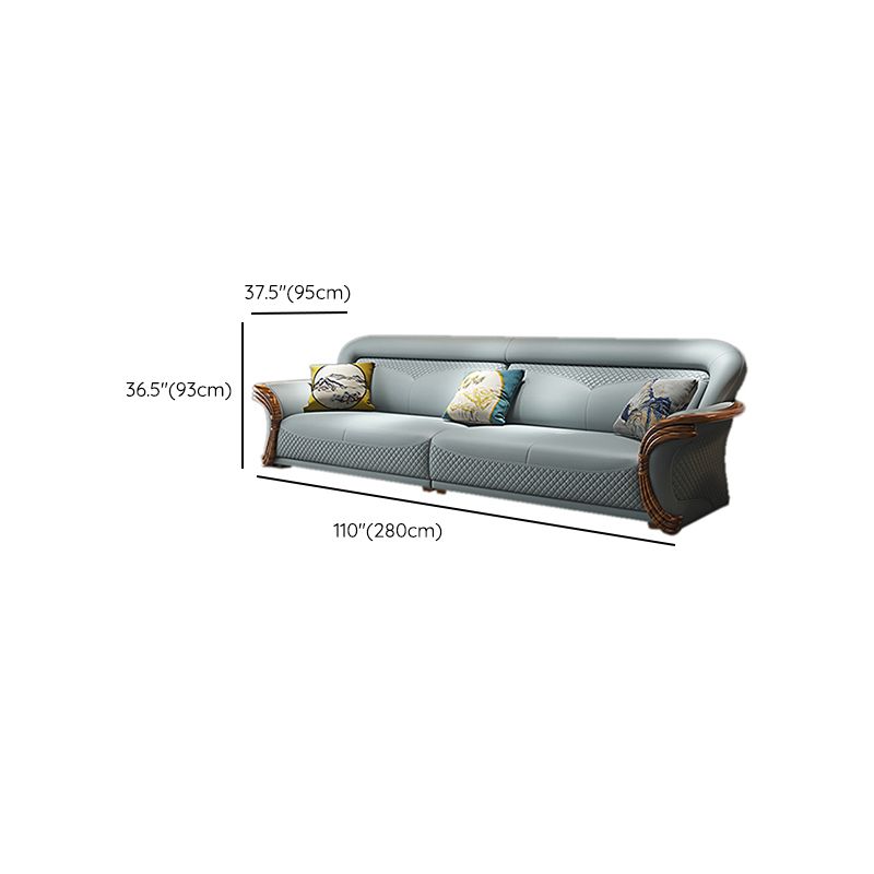 Solid Wood Contemporary Genuine Leather Flared Arm Sofa with Pillows