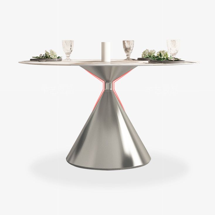 Sintered Stone Top Dining Table in White for Restaurant Modern Round Table with Metal Pedestal