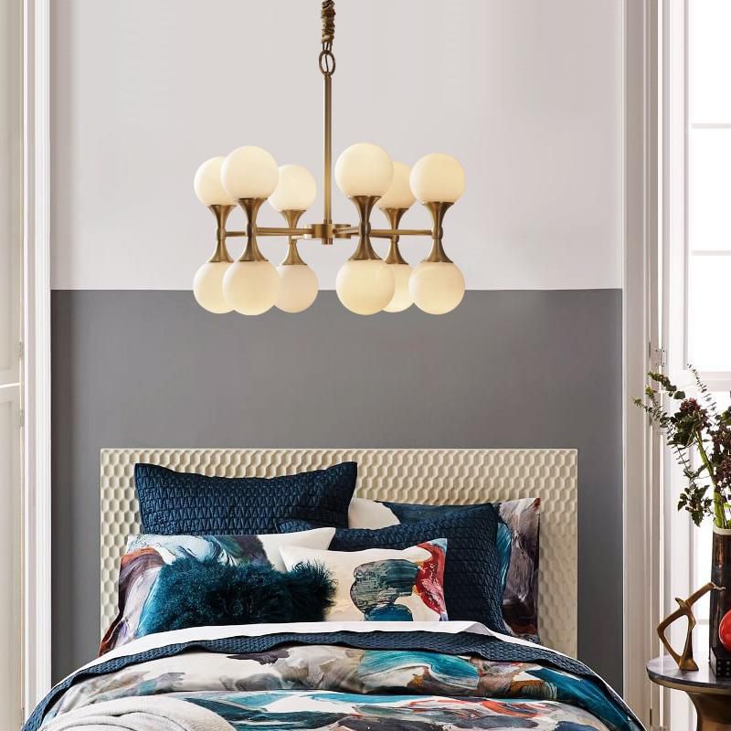 Messingkugel hängende Deckenleuchte postmoderne 12/16 Köpfe Opalglas Kronleuchter Licht