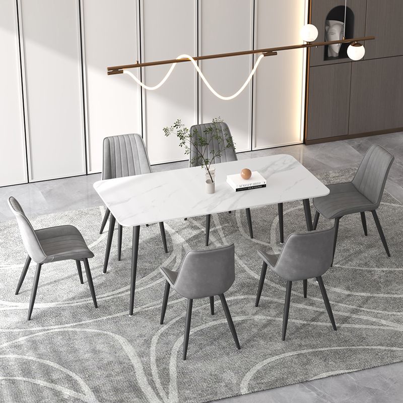 Contemporary Sintered Stone Top Stand Rectangular Dining Set White Standard Dining Set for Kitchen