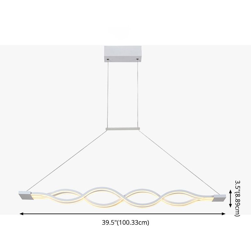 Forma de onda blanca Luz Led Island en estilo moderno Luz de colgante de hierro lacado con sombra acrílica