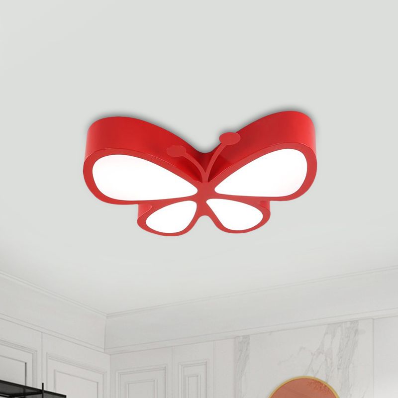 Butterfly Metallic LED Flush Light Fixture Children Red/Yellow/Blue Flushmount Ceiling Lamp with Acrylic Shade