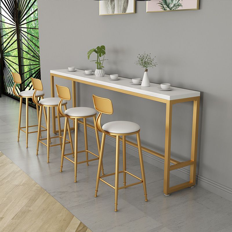 Solid Wood Bar Table Gold and Metal Base Bar Table for Kitchen Living Room