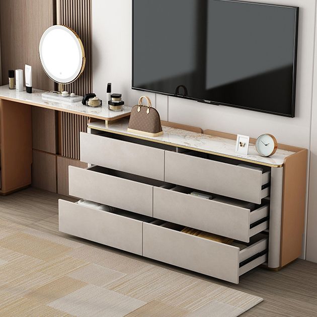 Glam Horizontal Stone Storage Chest Bedroom Chest in White with Drawers