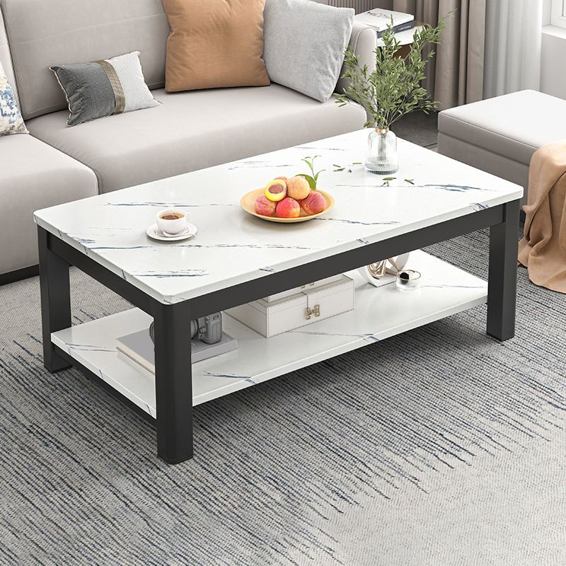 Contemporary Glass 4 Legs Coffee Table 1-Shelf Simple Cocktail Table