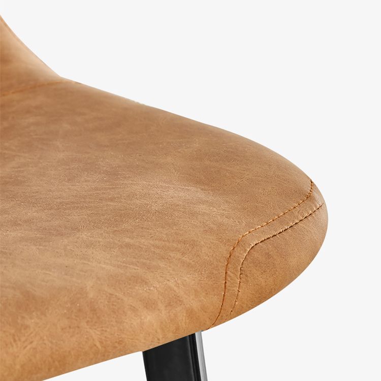 Nordic Black Iron Barstool Low Back Indoor Tall Stool with Distressed Leather Seat