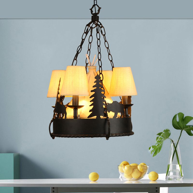 7/8 Lights Metal Hanging Chandelier Country Black Tapered Living Room Pendant Light Fixture, 17"/29" W