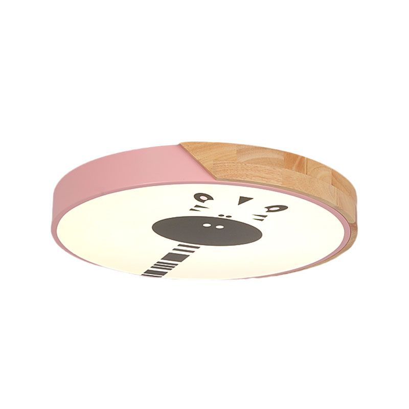 Macaroon Ring Acrylic Flush Mount LED Flushmount Lighting with Giraffe Pattern in Pink/Yellow/Blue, 12"/16" Width