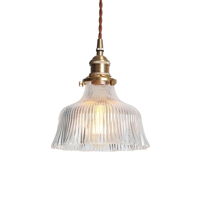 Messing 1 Light Anhänger Beleuchtung Industrielles klares strukturiertes Glas Scheune Hanging Lampe für Innenräume, 6 "/8"