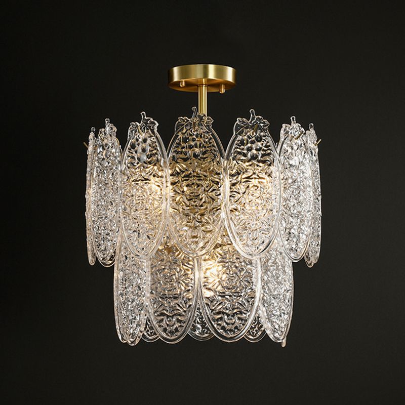 Post-Modern Oval Shaped Chandelier Pendant Light Textured Glass Living Room Hanging Light in Gold