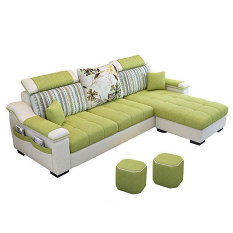 Nordic with Storage Fabric Living Room Sofa Chaise Pillows Sofa