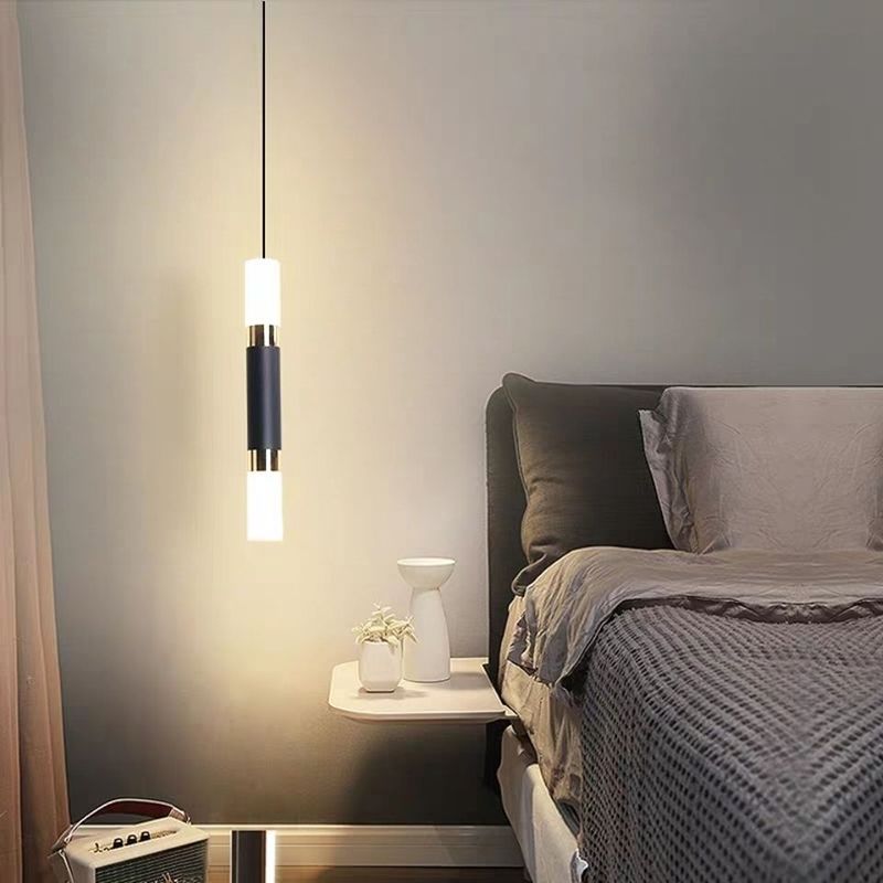 Acrylic Cylindrical LED Pendant Light in Modern Concise Style Wrought Iron Hanging Lamp for Bedroom