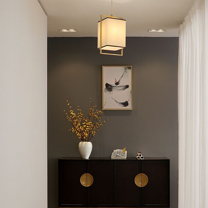 Minimalistische rechteckige Pendelleuchte Lampenmaterial 1 Kopf Diner hängende Licht mit Rahmen in Gold