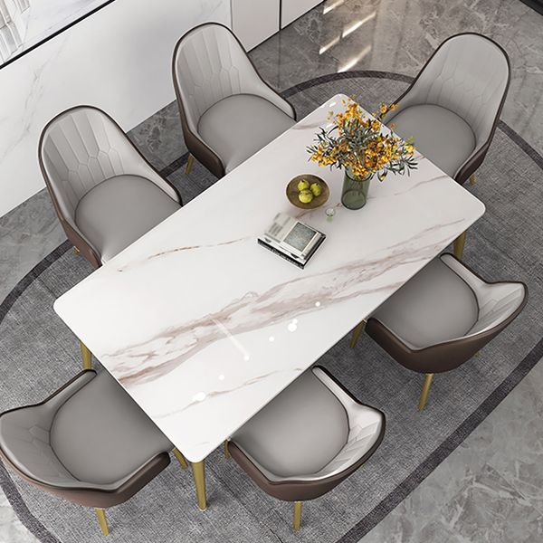Slate and Metal Table Glam Style Minimalist Rectangular Dining Table