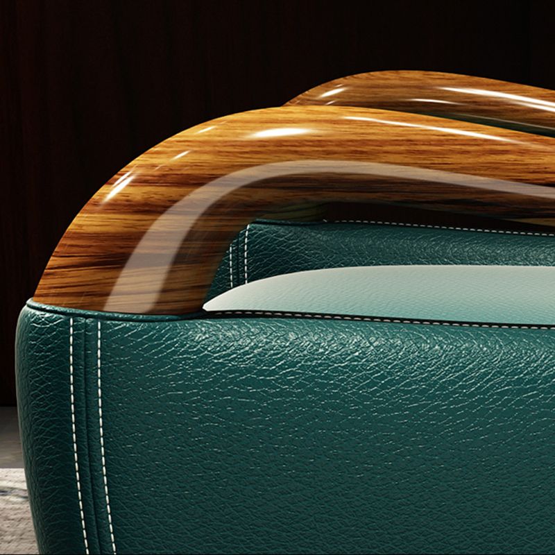 Traditional Wood Living Room Armchair Real Aniline Leather Accent Armchair