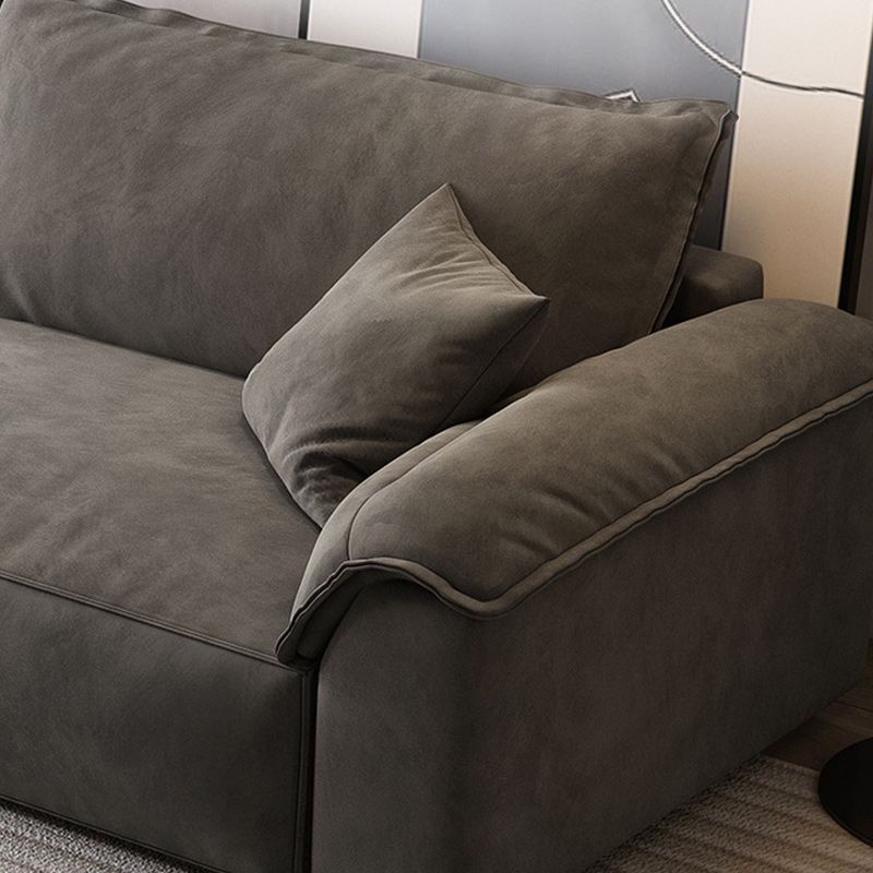 35"H Contemporary Sectional Sofa Grey Leather Cushion Back Sectional