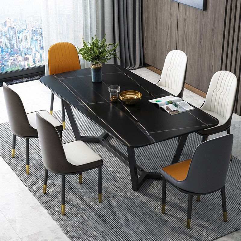 Sintered Stone Top Modern Table for Restaurant Oval Dining Table with Trestle Base