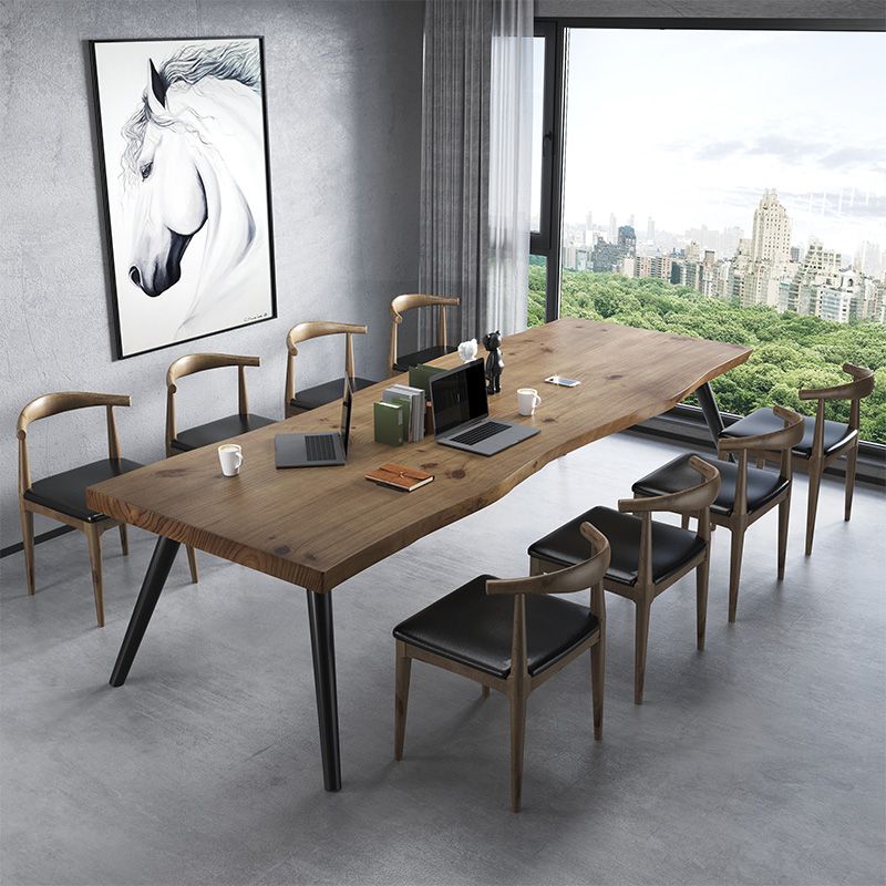 Rectángulo 4 patas Mesa de comedor industrial Mada de madera maciza Mesa de comedor fija