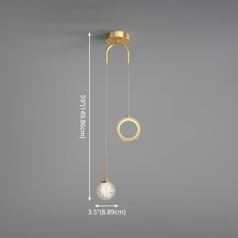 Glass Ball and Ring LED Pendant Minimalist 2-Light Gold Starry Suspension Light for Bedroom