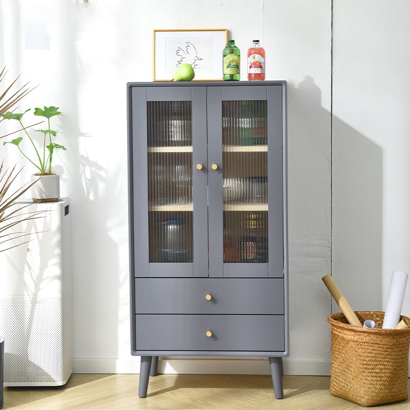 Modern Glass Paned Accent Cabinet 1-Door Solid Wood Chest with 2 Drawers