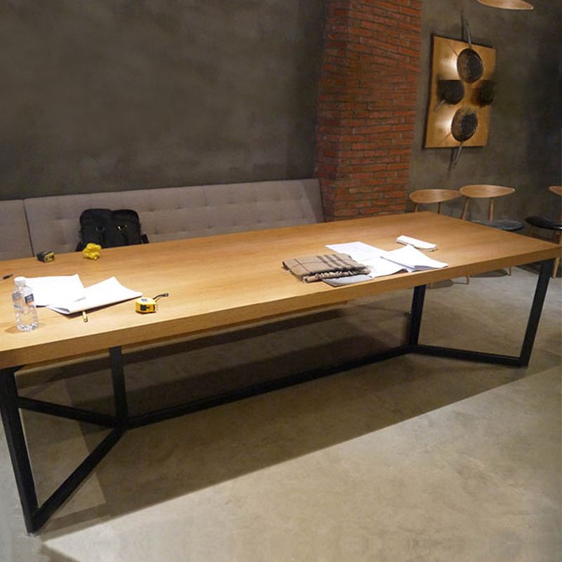 Industrial Rectangle Dining Table Solid Wood Trestle Base Dining Table