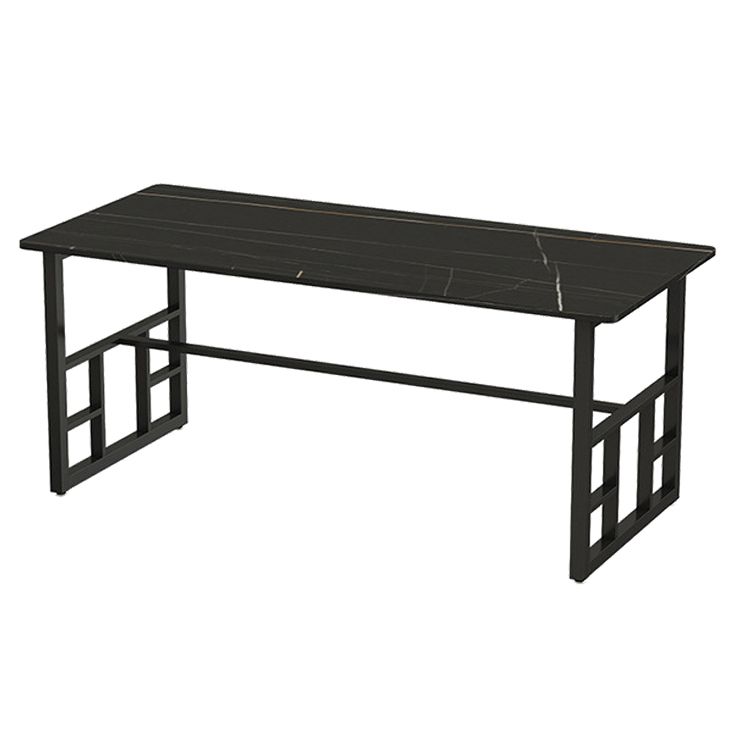 Mesa de comedor industrial Mesa de piedra sinterizada negra con base de caballete negra