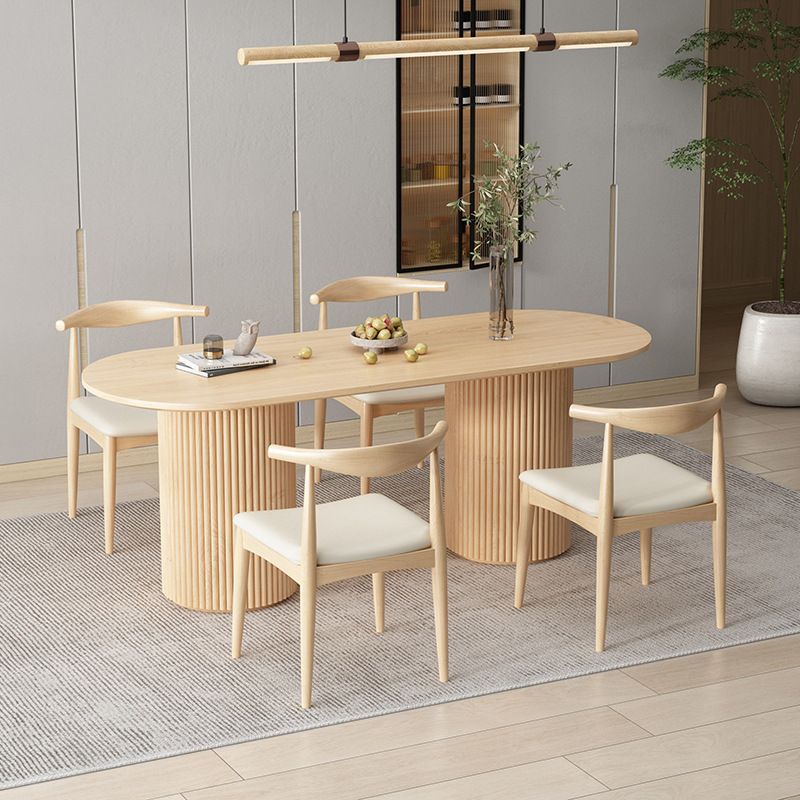 Modern Wood Double Pedestal Dining Table Natural Oval Table for Kitchen