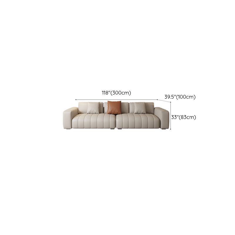 Contemporary Genuine Leather White Pillows Square Arm Settee